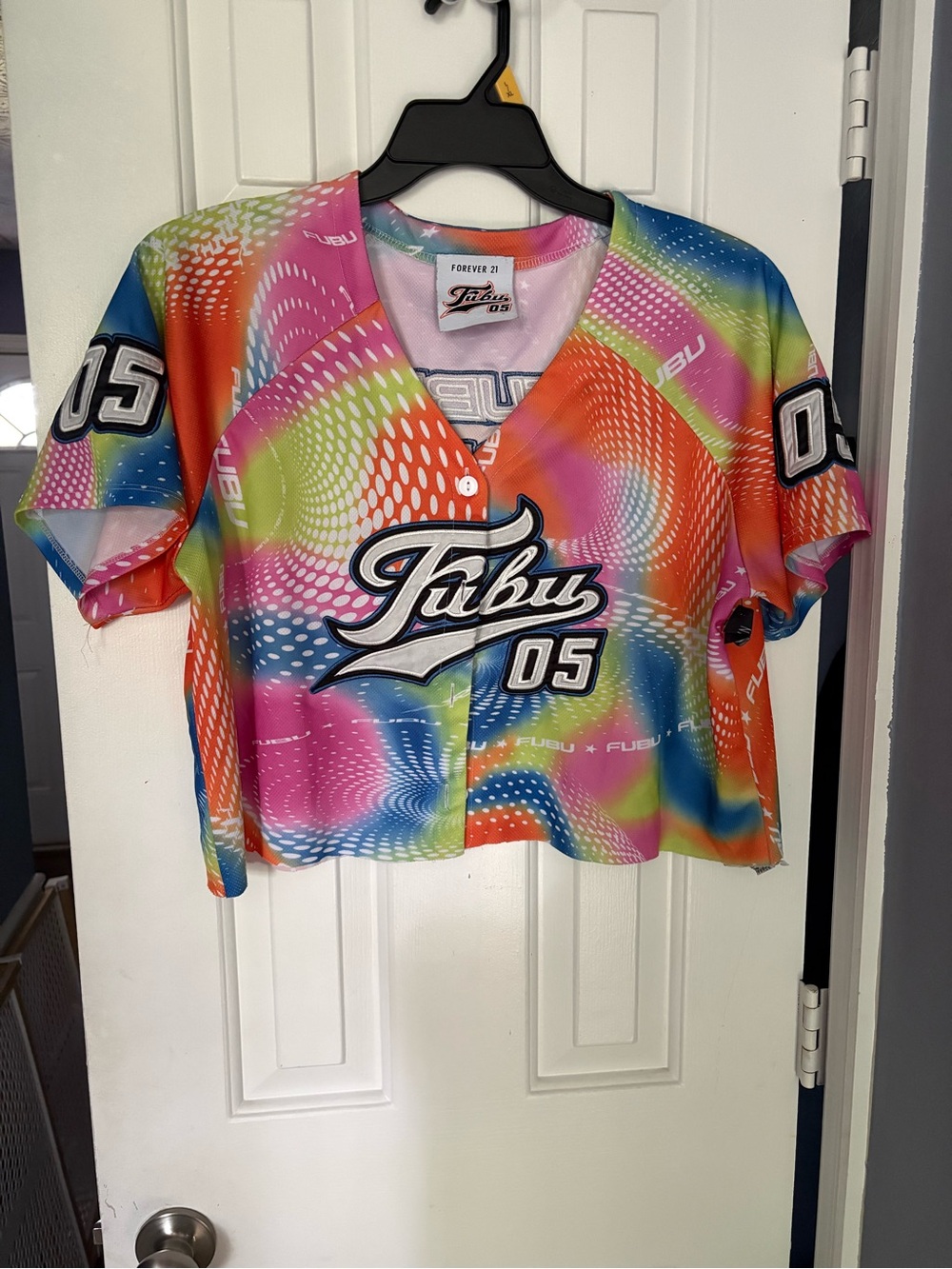 Forever 21  Fubu 05 Y2K Multicolor Cropped Jersey Top Size L